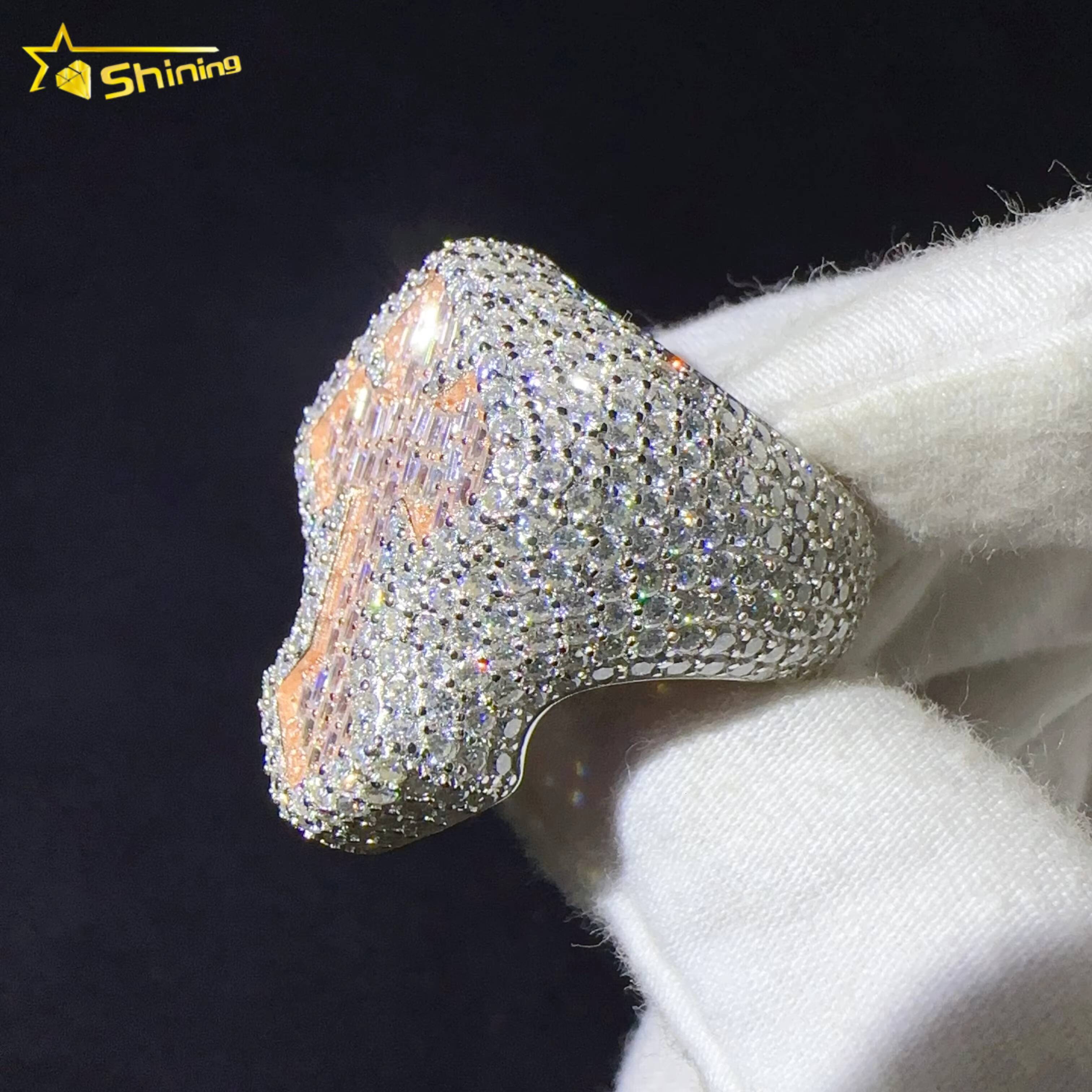 Pass Diamond Tester 925 Sterling Silver VVS Moissanite Hip Hop Custom Iced Out Cross Ring