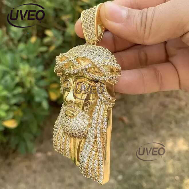 5ct VVS Moissanite Dia Mens 3D Jesus Face Sier Iced Out Custom Charm - Religious Pendant