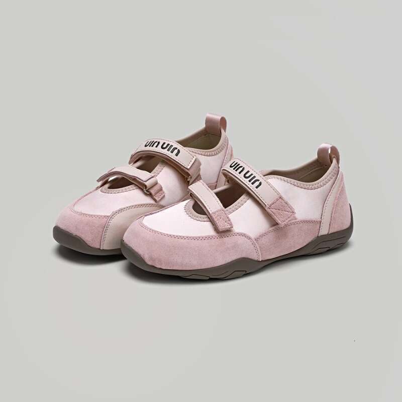 2025 Spring Summer New Korean Style Ballet Mary Jane for Women Pink and Apricot Two-tone Casual Velcro Sports Training Shoes
