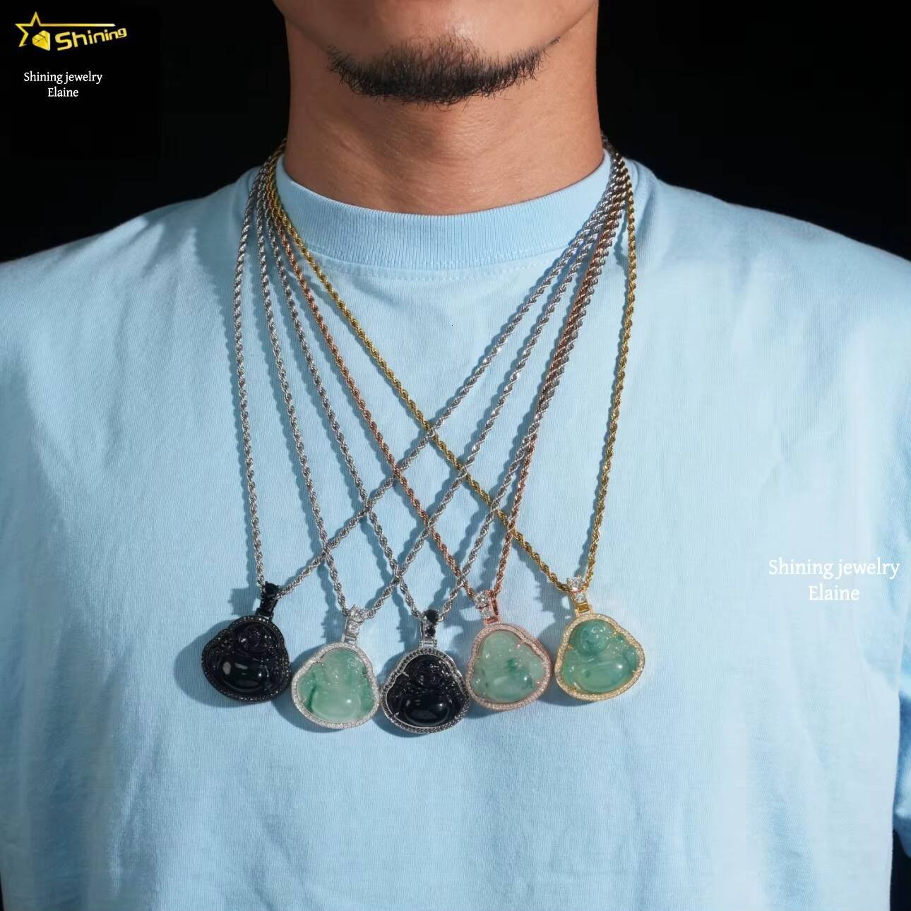 Luxury Sterling Silver 925 Iced Out D Color VVS Moissanite Diamond Moissanite Hip Hop Custom Green Jade Buddha Pendant