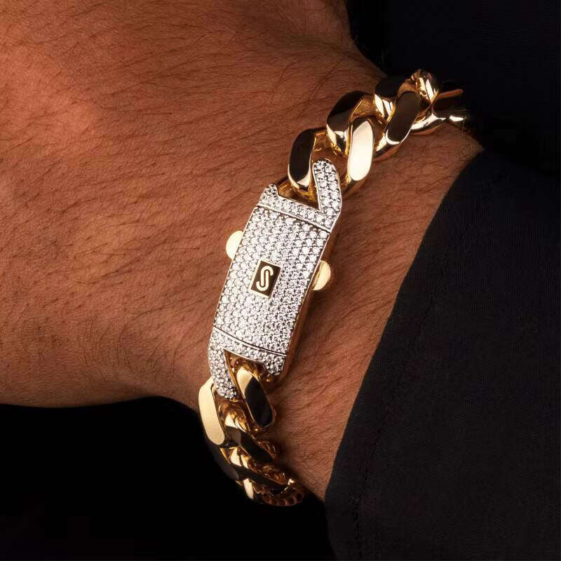 Monaco Jewelry 10K 14K Gold Plated Men's Classic Interlocking CZ Miami Cuban Chain Bracelet