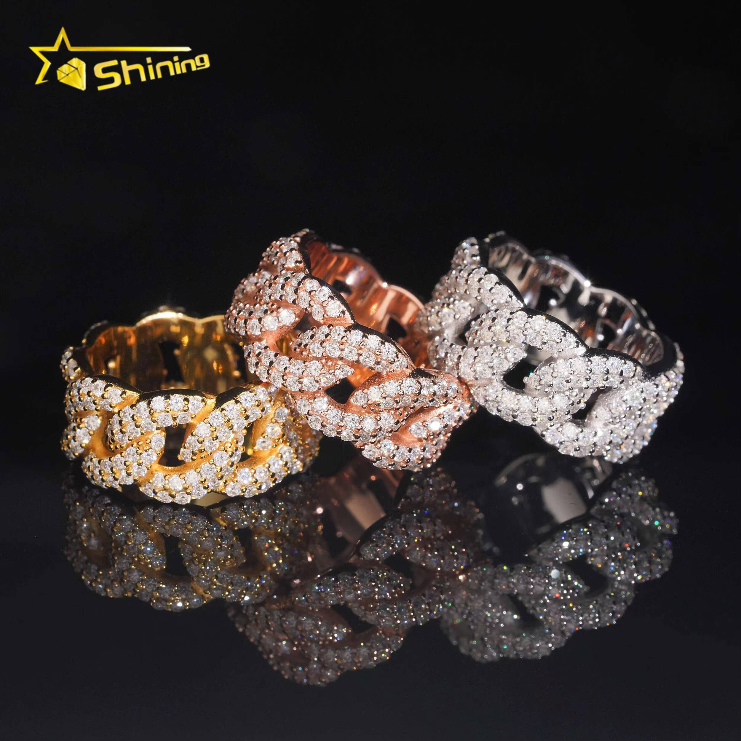 R9900 New Arrivals Iced Out Hip Hop Luxury Fine Jewelry Rings Silver Mens Cuban Link Style Ring
