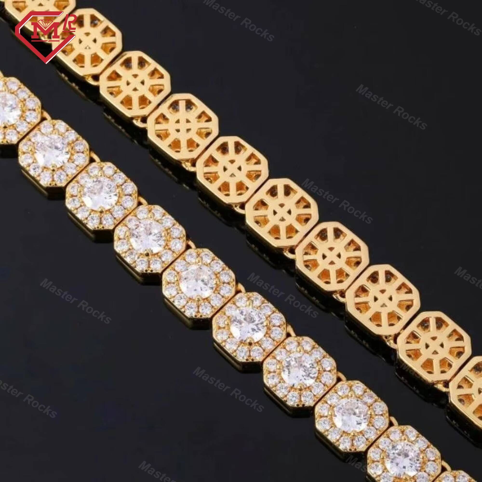 Iced Out Tennis Chain Hip Hop Jewelry 925 Silver 10mm Cluster Big Vvs Diamond Moissanite Tennis Chain