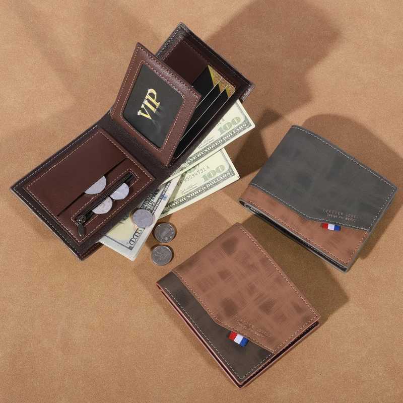 Mens Short Frosted Leather Wallet - Large Capacity with Multi-Slot Coin Pocket Photo Holder Compact Small Mens PursesT251119