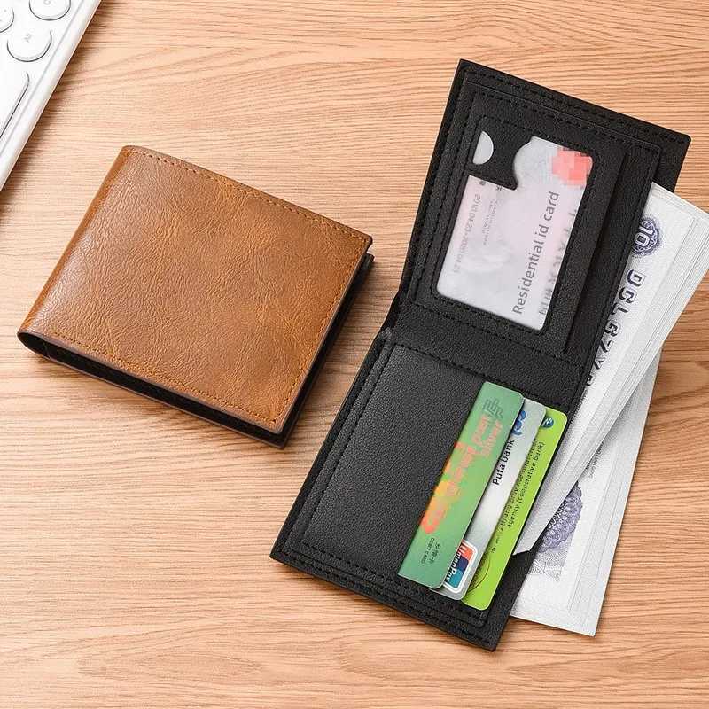 Mens horizontal wallet short wallet mens student wallet vintage walletT251119
