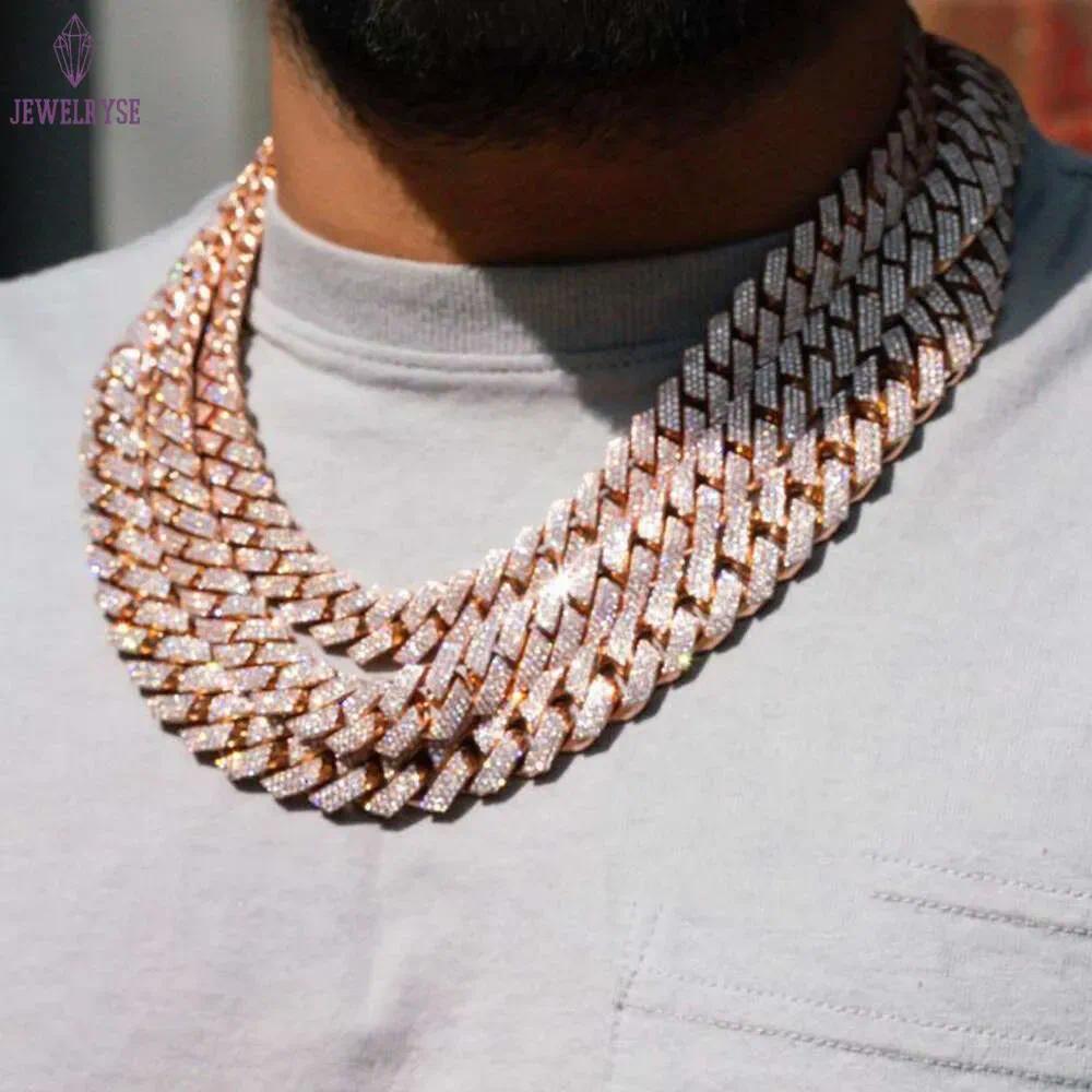 Fine Jewelry In stock 925 Sterling Silver VVS Moissanite Diamond Iced Out Miami Cuban Link Chain Necklace For Men