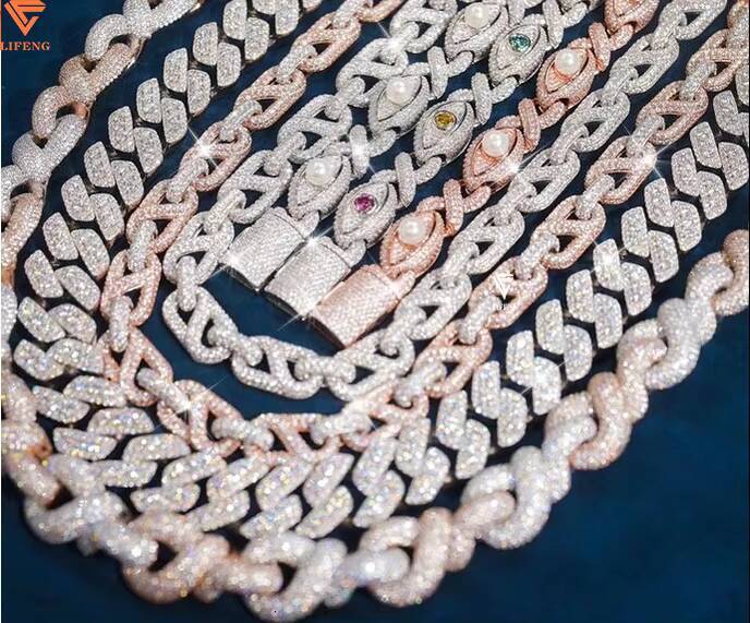 Custom Eyes Necklace VVS Moissanite Diamond Cuban Link Chain for Men Iced Out Hip Hop Jewelry 925 Silver Cuban Charm Necklace