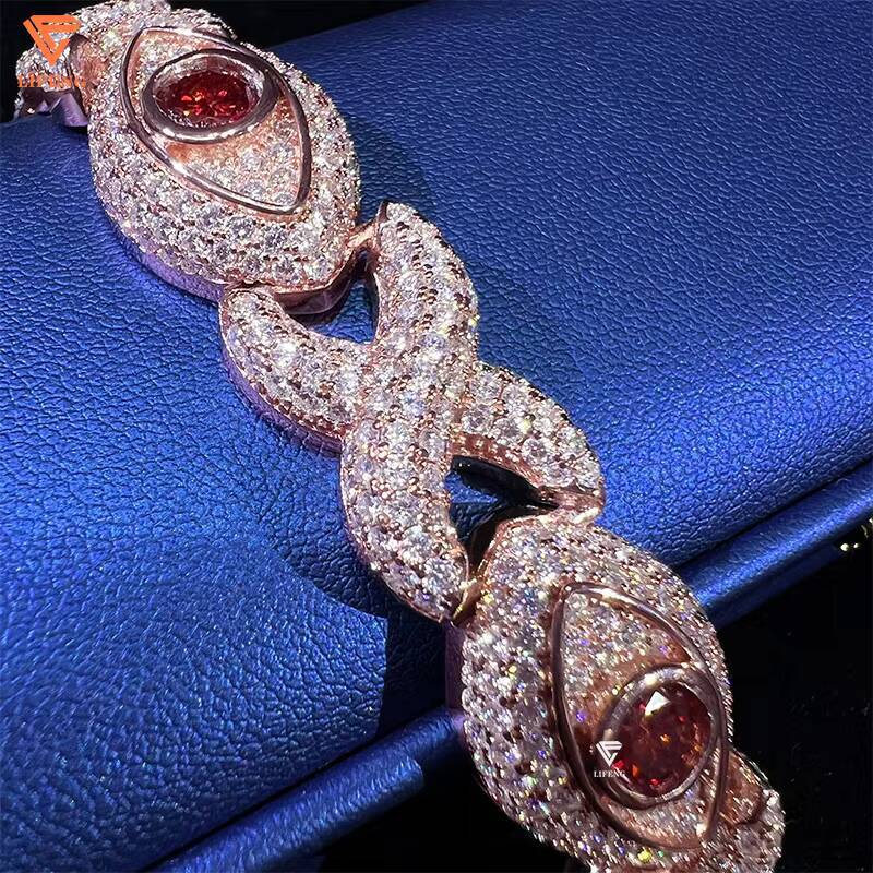 Pass Diamond Tester Moissanite Evil Eye Infinity Cuban Link Bracelet 925 Silver VVS Mossanite Iced Out Cross Cuban Bracelet