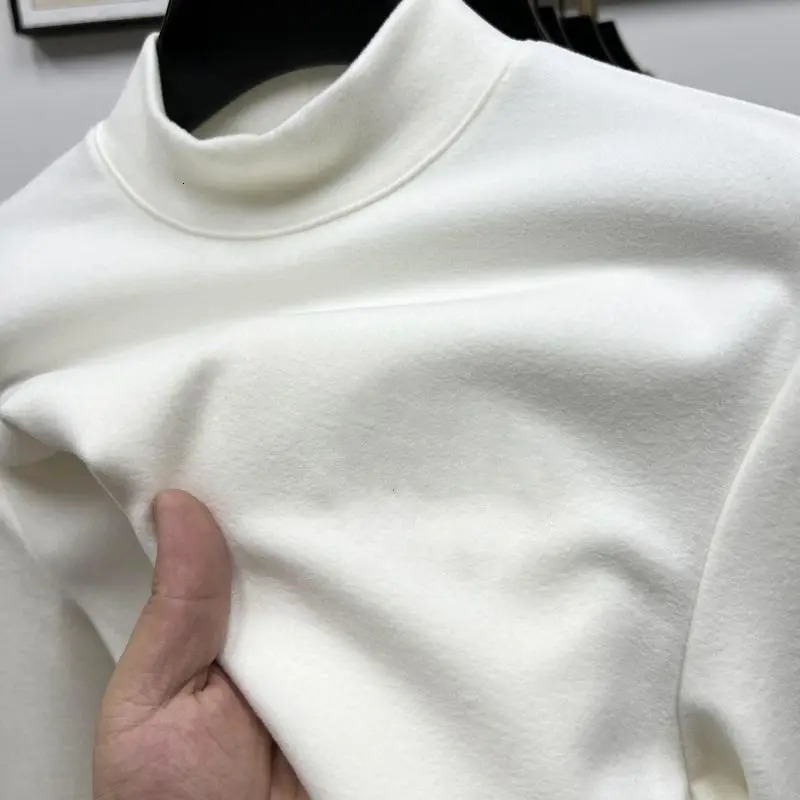 Warm Breathable Full Double-Side Plush High-Neck Tee Mens Long-Sleeved Tee Shirt for Autumn Winter Casual Wear Heat Tshirt 251114