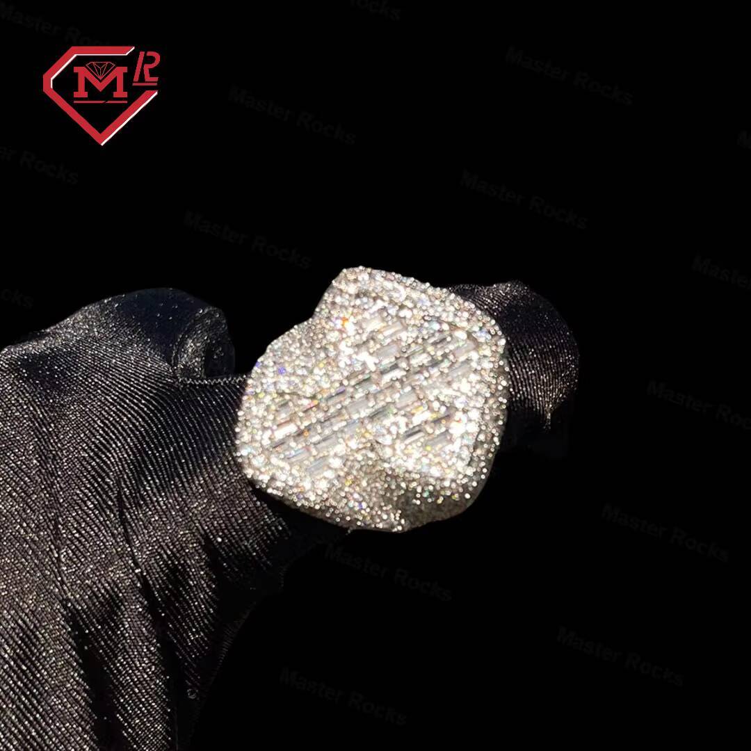 Master Rocks 925 Sterling Silver Hip Hop Jewelry Ring Cross Design Iced Out Baguette Moissanite Ring Men Vvs