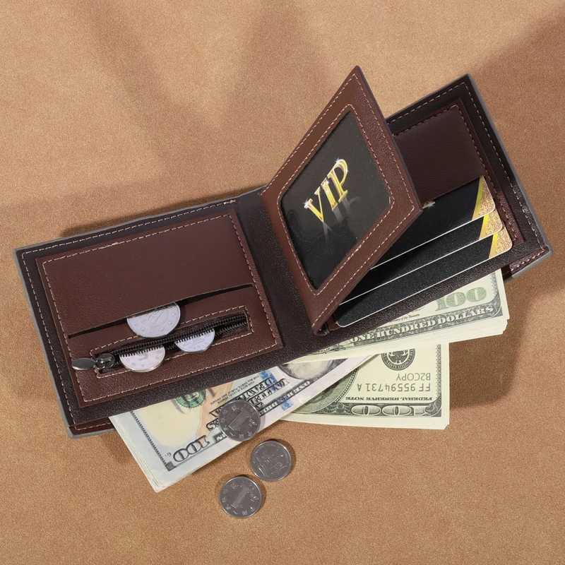 Mens Short Frosted Leather Wallet - Large Capacity with Multi-Slot Coin Pocket Photo Holder Compact Small Mens PursesT251119