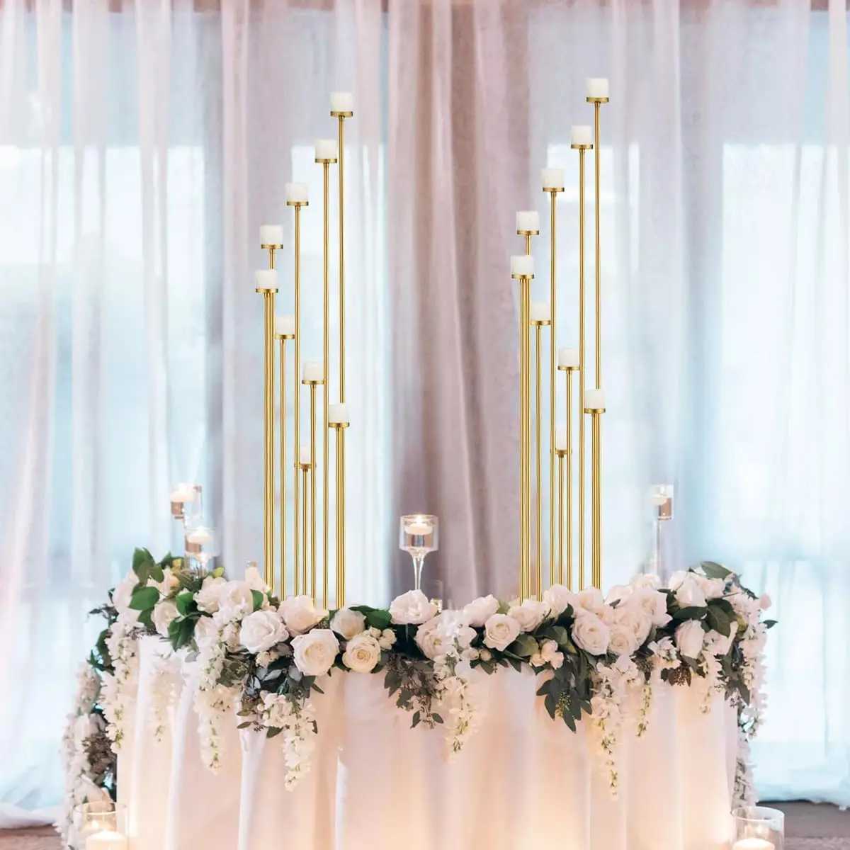 2Pcs Gold Floor Candle Holder 117cm 9 Arm Floor Candelabra Tall Candlestick Holder for Home Birthday Wedding Decoration G251119