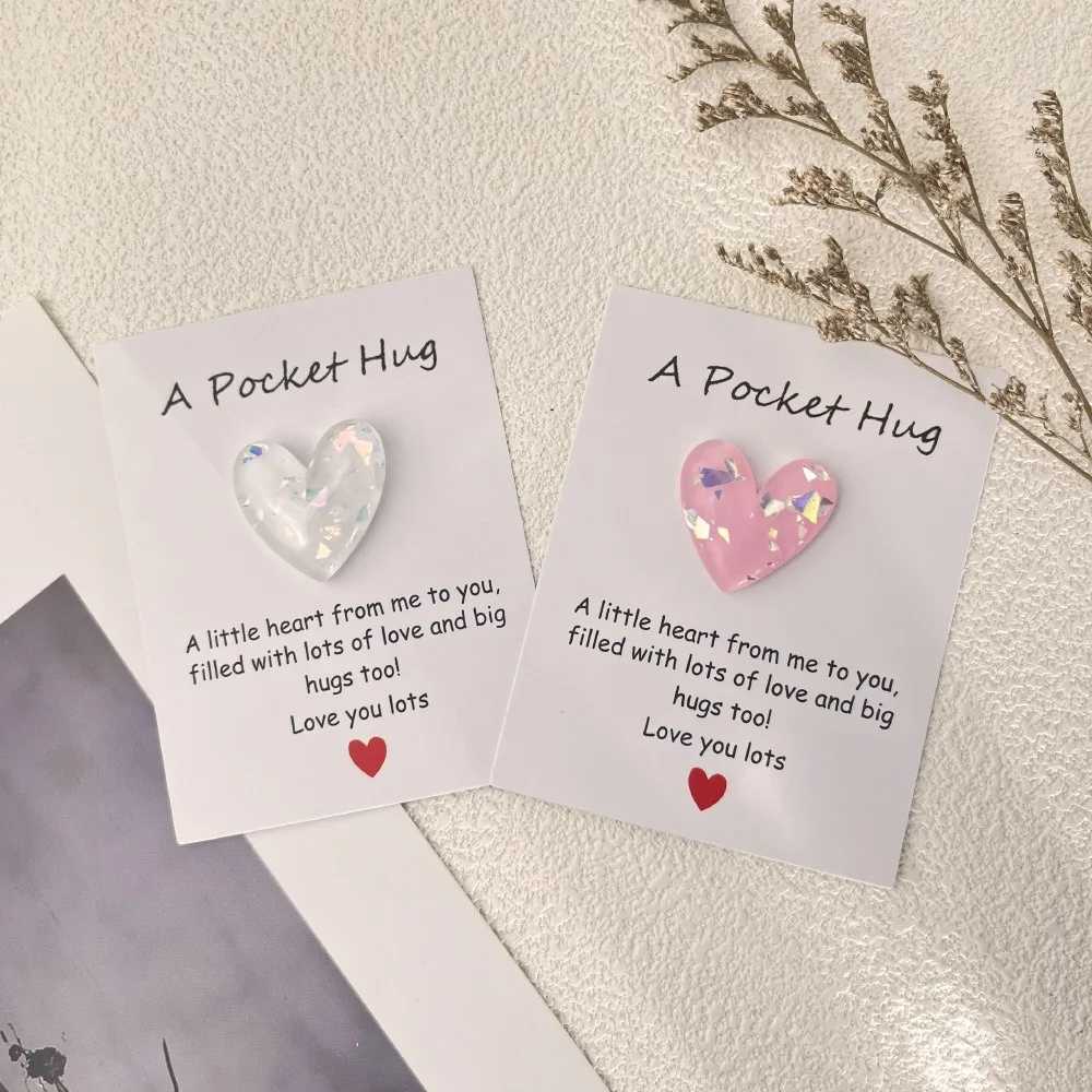 DIY heart pocket hug greeting card mini resin gift pun card write text to each other G251119