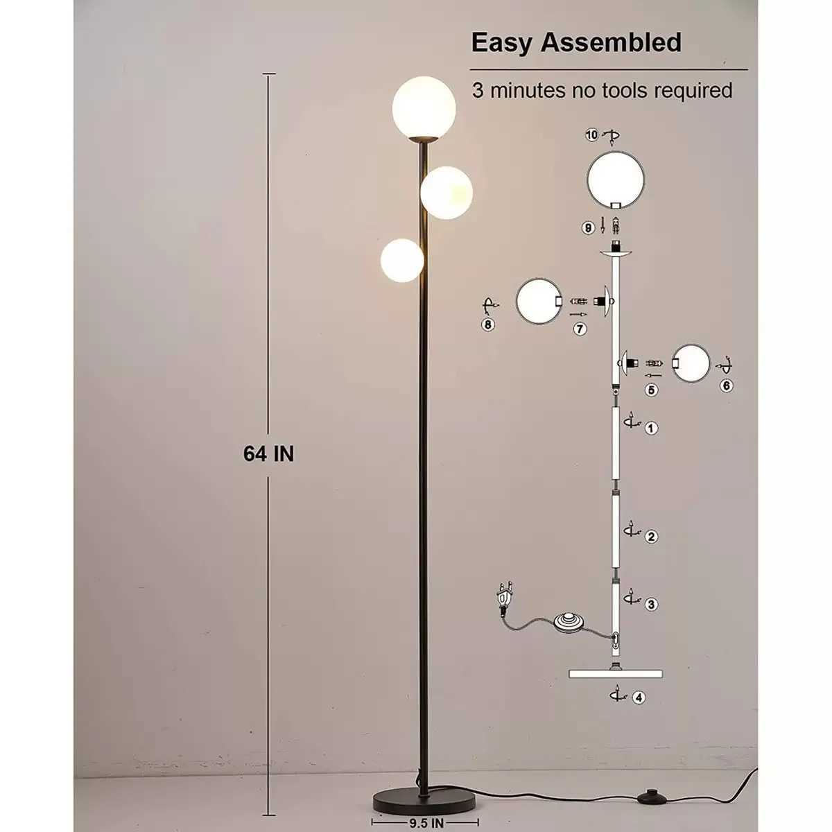 Modern Glass Floor Lamps LED Round Balls Living Rooms Sofa Decorative Standing Lighting Minimalist Bedroom Bedside E27 Fixtures M251119