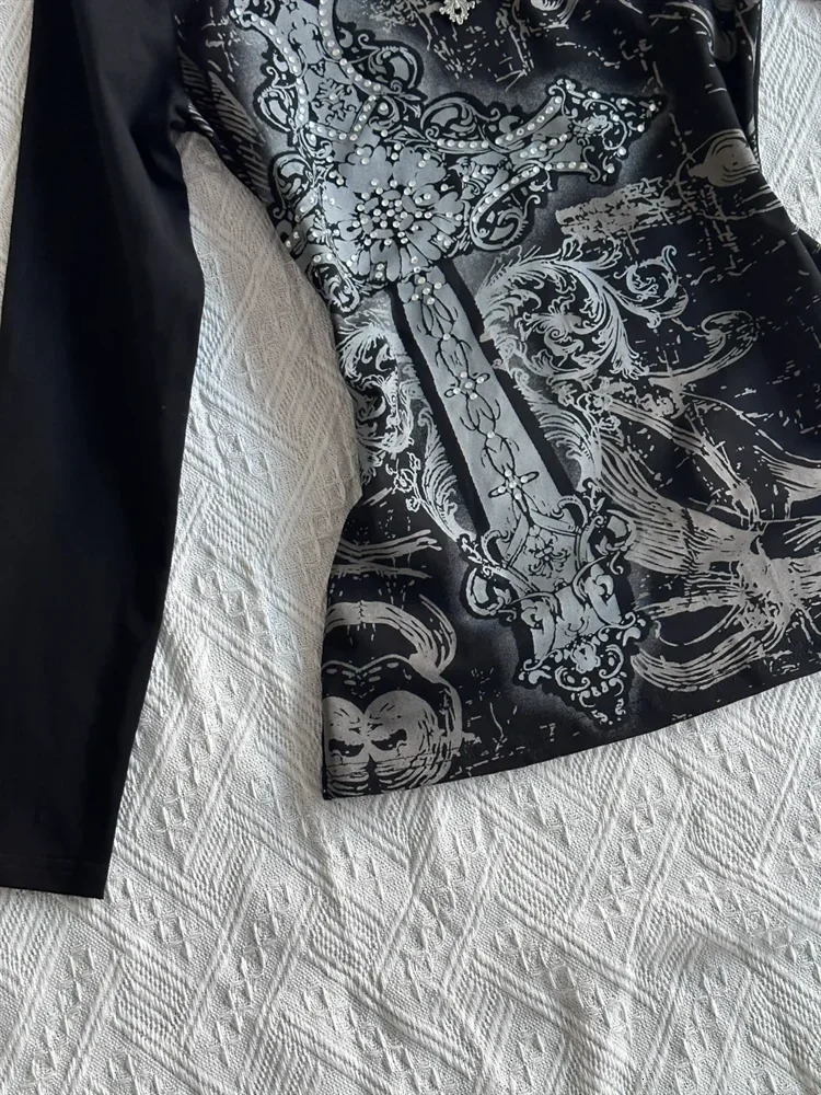 Y2k Emo Womens Long Sleeve Acubi Aesthetic Tshirt Graphic Grunge Gothic Punk Retro Top 2000s Alt Clothing 250410