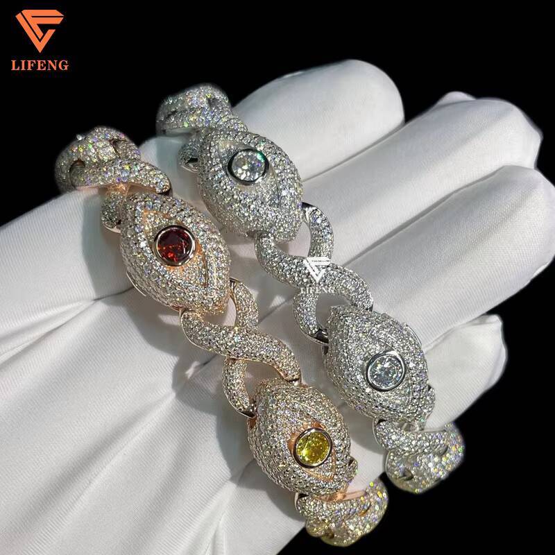 Lifeng Jewelry Pass Diamond Tester VVS Moissanite Cuban Link Eyes Bracelet 925 Sterling Silver Rapper Singer Diamond Bracelet