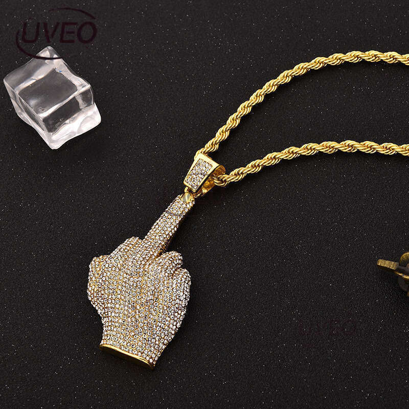 Designer luxury large vertical middle finger hip hop ice out of VVV Moissanite, pendant for men and women Free delivery
