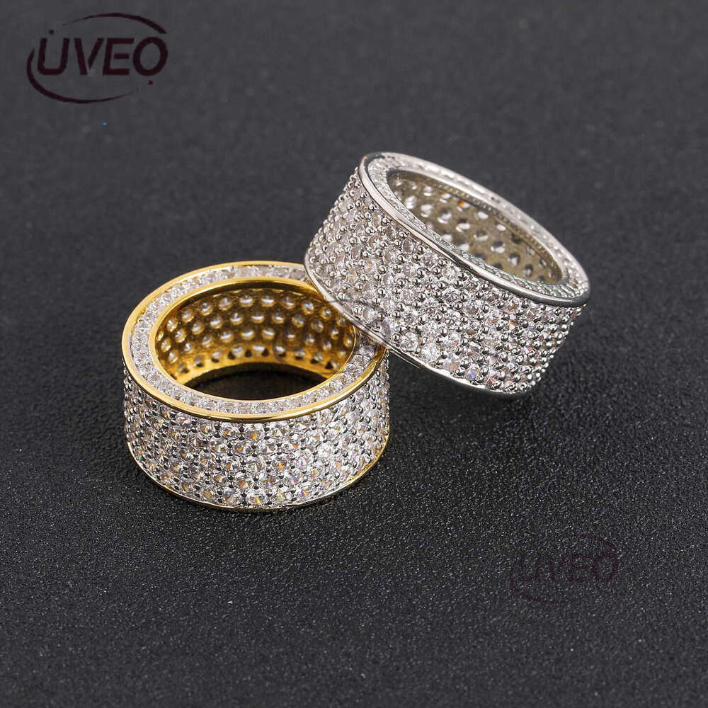 Luxury designer Hip Hop Men and women five row ring, micro-inlaid ice out of VVS Moissanite hip hop ring