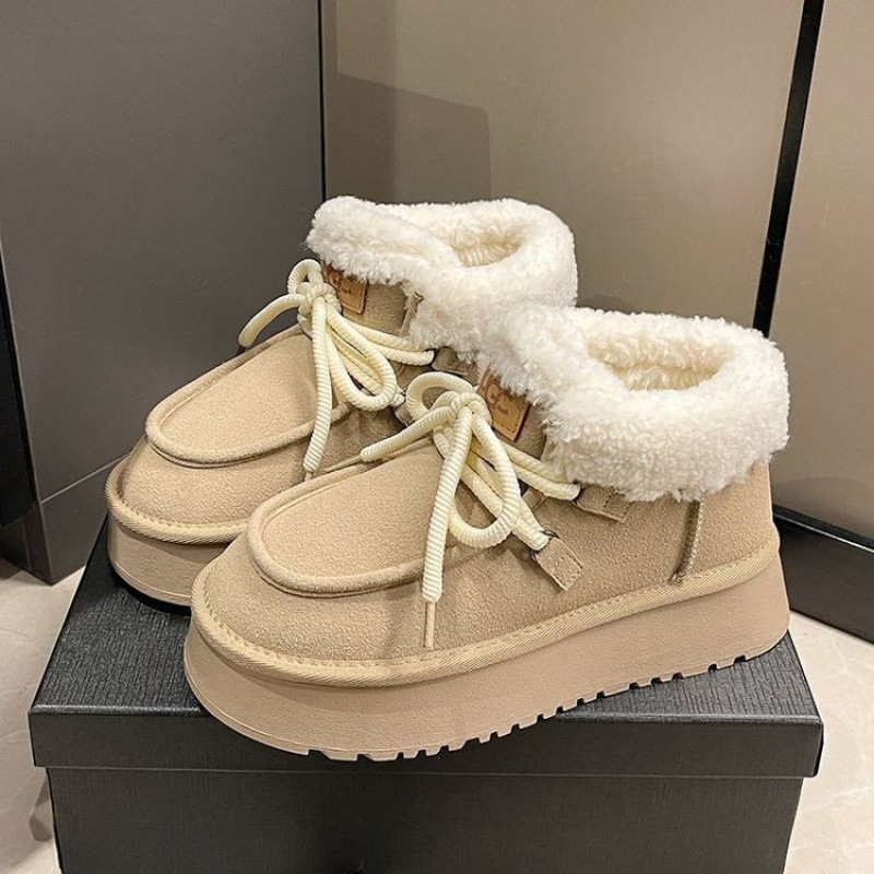 Hot new free shipping designer shoes for womens snow boots khaki brown Soft leather lambhair round toe thick soled snow boots