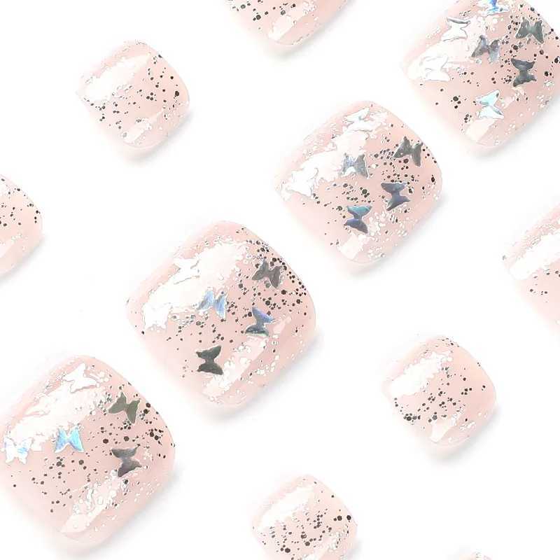 24pcs Bling Fake Toe Nails Press on False Toenails Acrylic Reusable Fake Nail Tips Decorated French Toe Nails New TrendT251118T251119