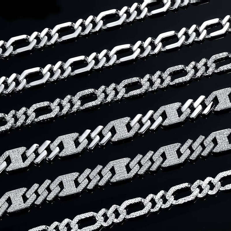 Hip Hop Jewelry Men's 6mm-20mm 14K Gold Plated Sterling Sier VVS hip-hop moissanite Iced Cuban Chain Bracelet