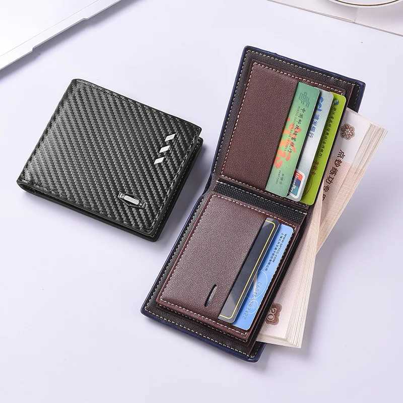 Mens Multi functional Wallet Carbon Fiber Pattern Triple Fold Wallet Mens Card BagT251119