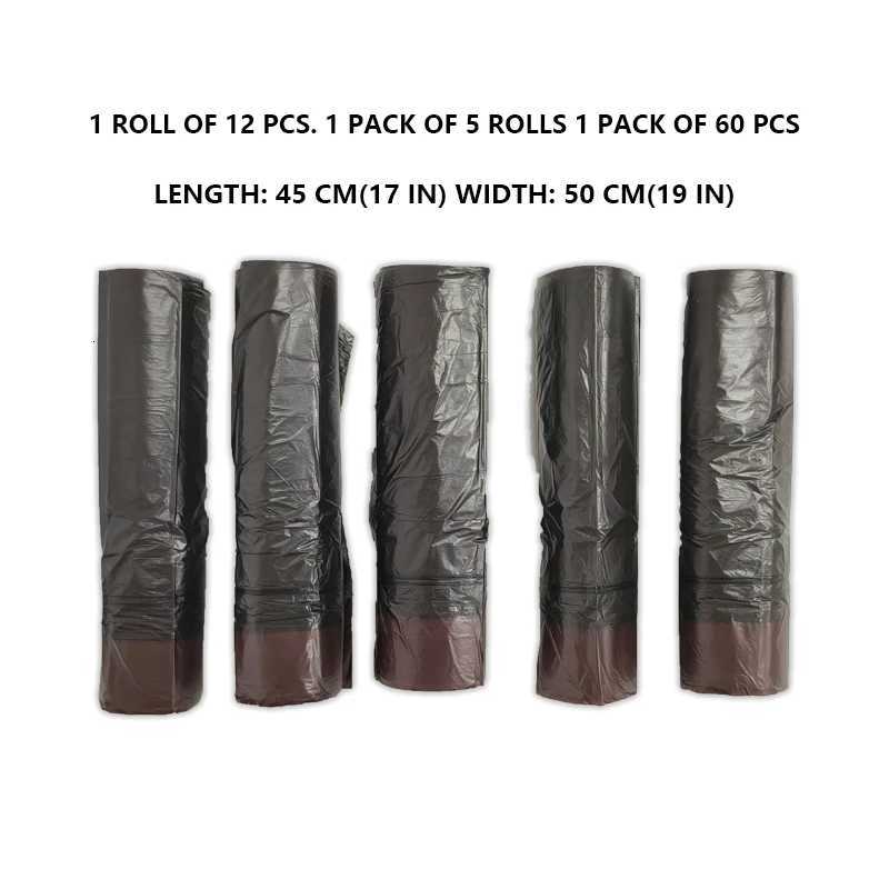 Black Drawstring Garbage Bag Trash Can Liner 12 rolls of 1/5 rolls of 1 pack 60 pieces 45cm17in50cm19in C251119