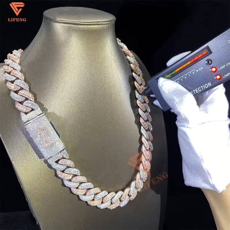 Baguette Cut Rose Gold Plated Two Tone Necklace Iced Out 18mm 925 Sterling Silver HipHop Jewelry Vvs Moissanite Cuban Link Chain