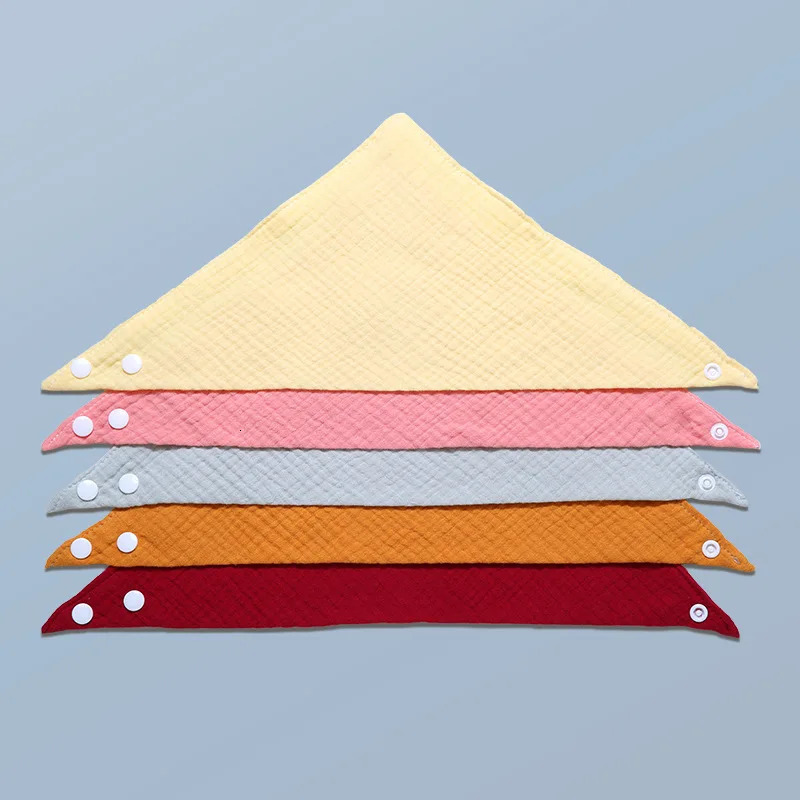 1 piece of baby cotton feeding bib Saliva towel triangle solid color scarf soft adjustable buckle Burp cloth 250414z