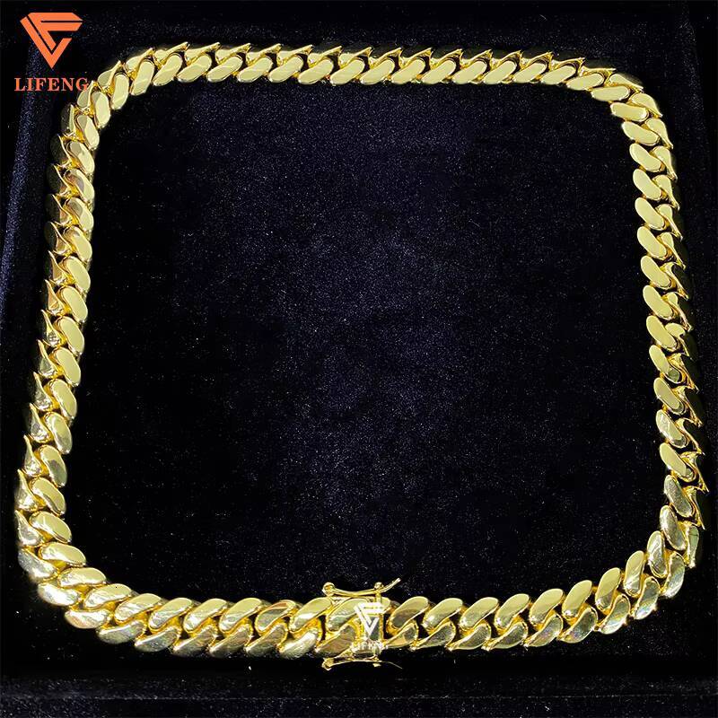18k Gold Plated Cuban Chains Plain Necklace 14MM Custom Rapper Men Hip Hop Cuban Link Chain