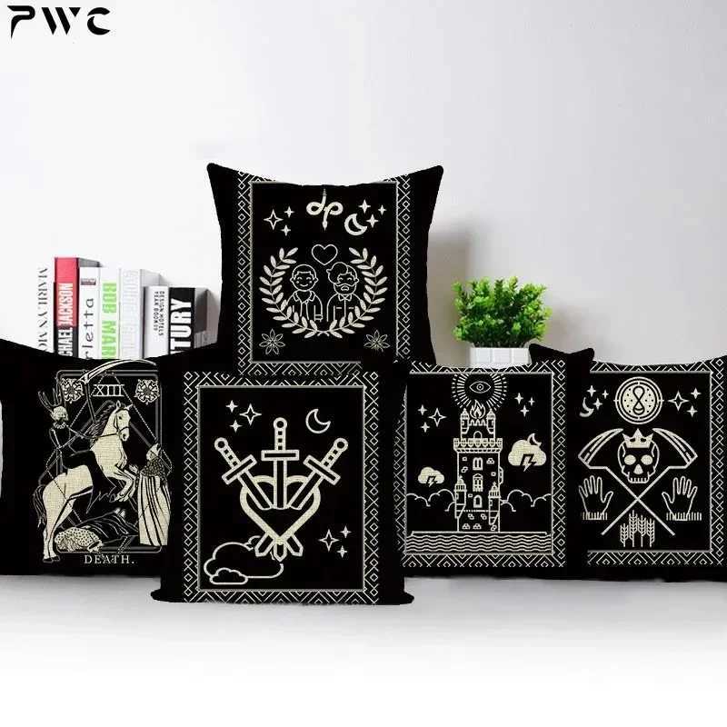 Horror Tarot Cushions Cover Bone Stand Decorative CushionCovers Print Linen s Black and White Portrait s Cases CojinM251119