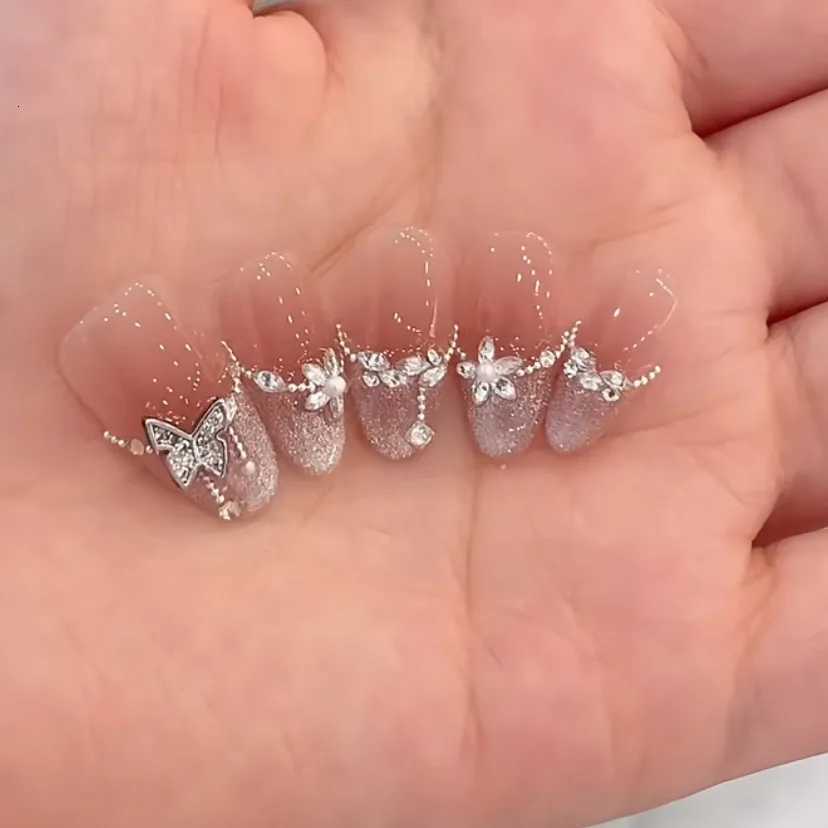 10Pcs Handmade Almond Press on Nails Pink French Luxury Decoration Reusable False Nails Full Cover Nail Tips for GirlsT251118T251119