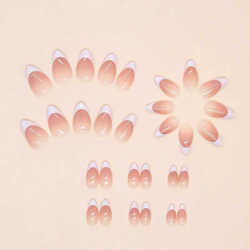 30 Pcs Ready-made Artificial False Nails Holiday Glued Fake Nails Set White French Medium Short Almonds Press on Nails for WomenT251118T251119