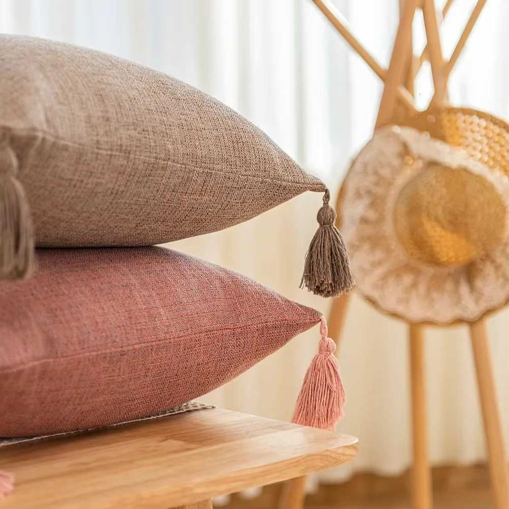 1/2Pcs Spring Throw Covers Linen Optic Sofa Tassel Cushion Cover Boho Gift Farmhouse case Party Home DecorM251119