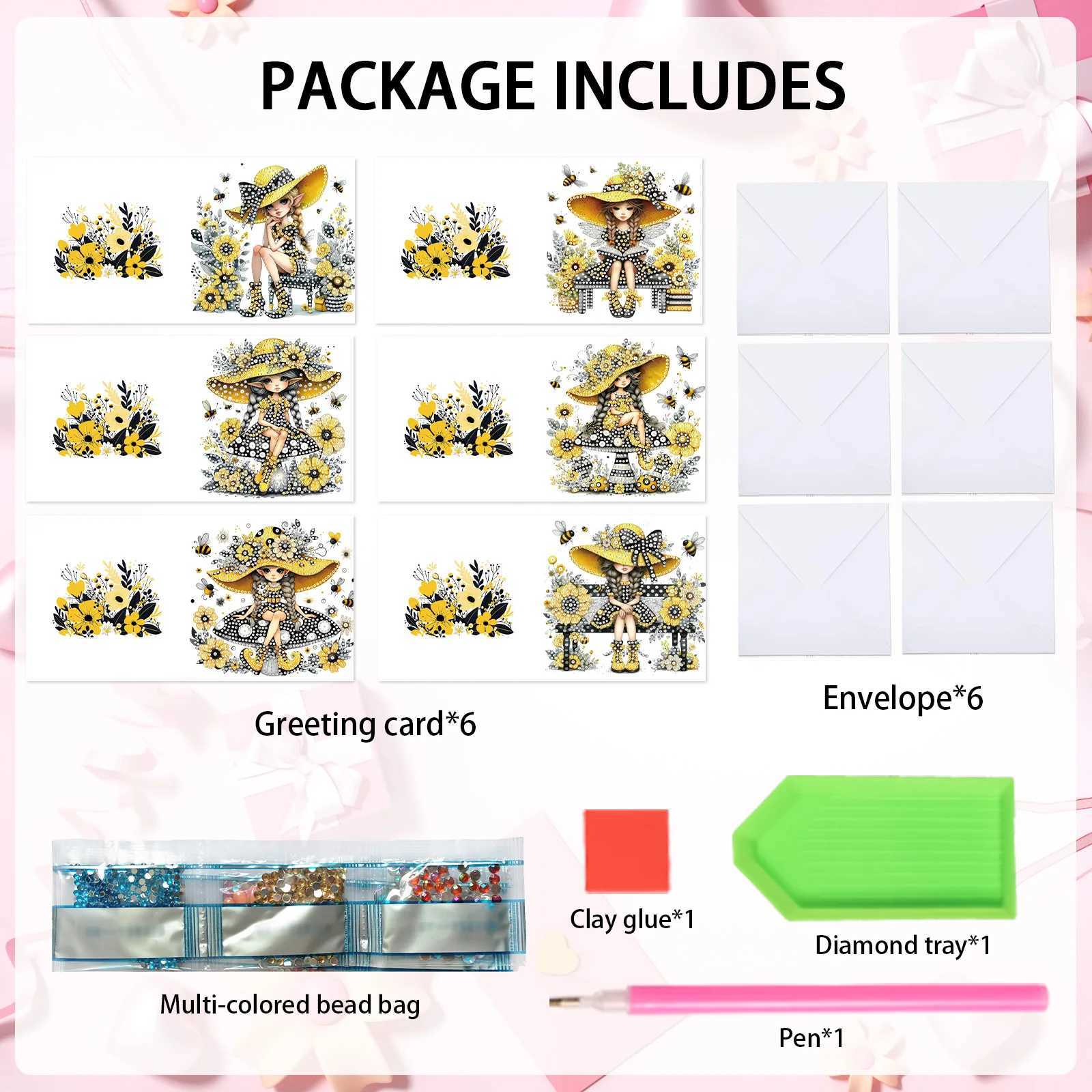 6Pcs Diamond Art Painting Greeting Cards KitsDIY Yellow Theme Handmade Festival Greeting Diamond Art Birthday Creative Cards Gi G251119
