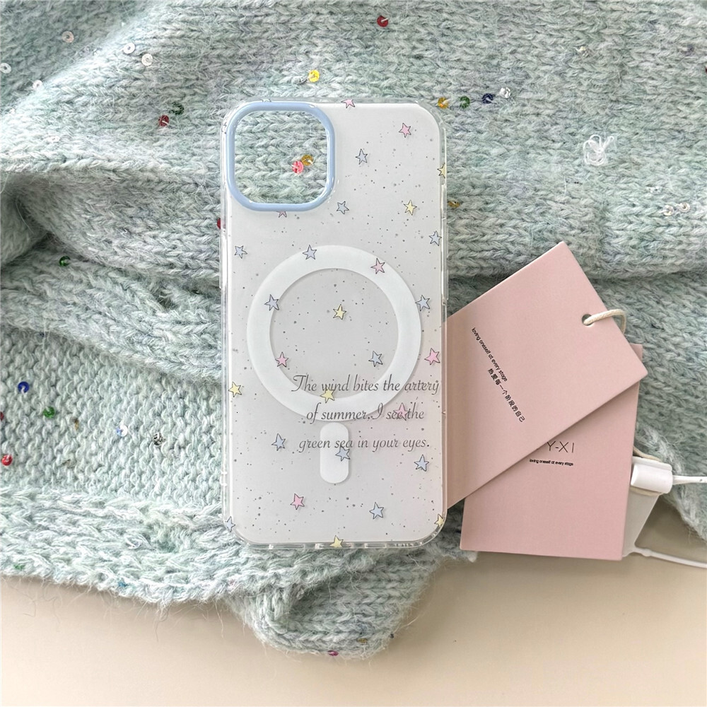 Colorful Star Phone Case Compatible with iPhone 17 Pro Simple Cartoon Magnetic Apple Stand Protective Case iPhone 16/15