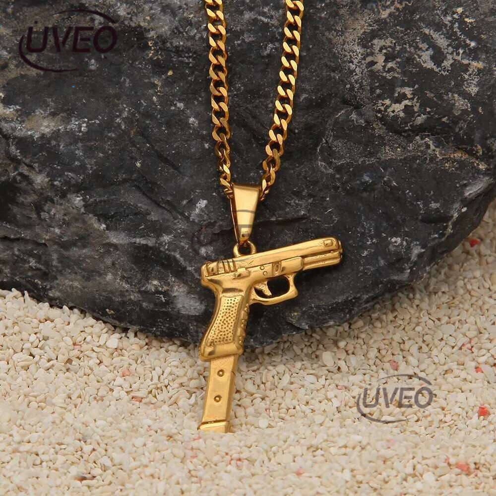 Gold Pistol Necklace Mens Necklaces Stainless Steel Gun Pendant Hip Hop Jewelry