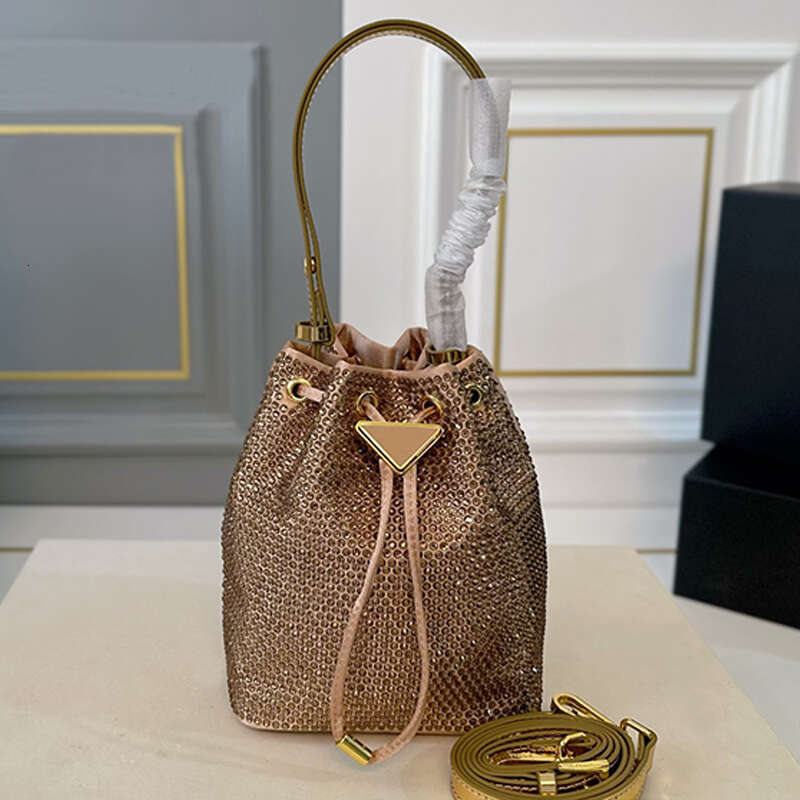 Women Tote Handbags Mini Satin Designer Fashion Crystal Embellished Bucket Bags Diamond Totes Summer Gold Black Shiny Party Shoulder Purses