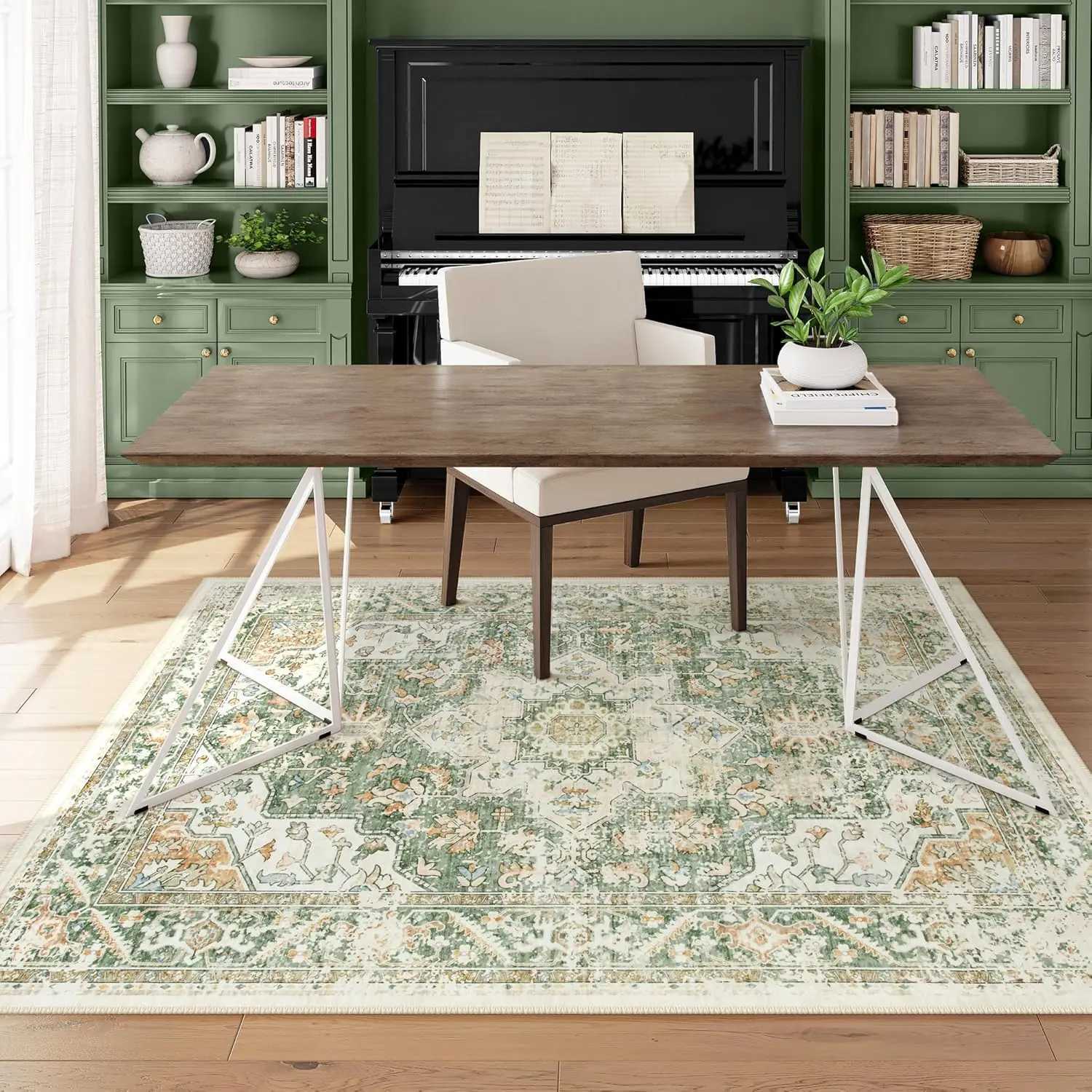 Washable Living Rug Soft Non-Slip Bedroom RugVintage Oriental Low-Pile Throw Indoor Dining Room Carpet for Home Office L1119 H260226