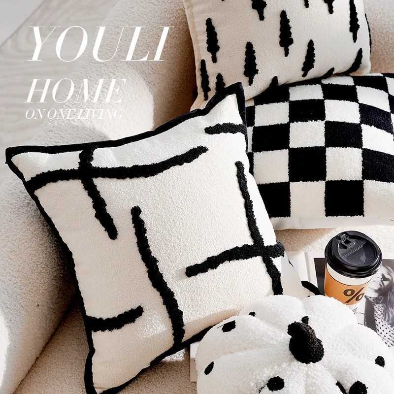 30x50/45x45cm French Forest Black and White Checkerboard Throw Cover Sofa Living Room Cushion Cover Couch caseM251119