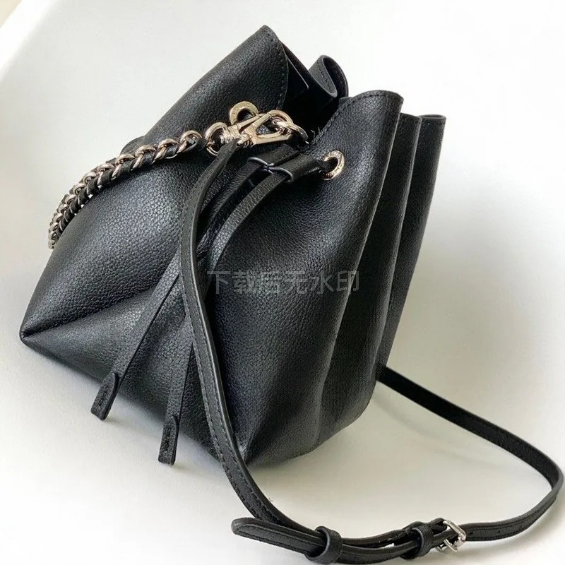 M57070 Bella bucket bag Galet Gray Mahina perforated calf leather trendy Round coin purse drawstring versatility Shoulder Bags