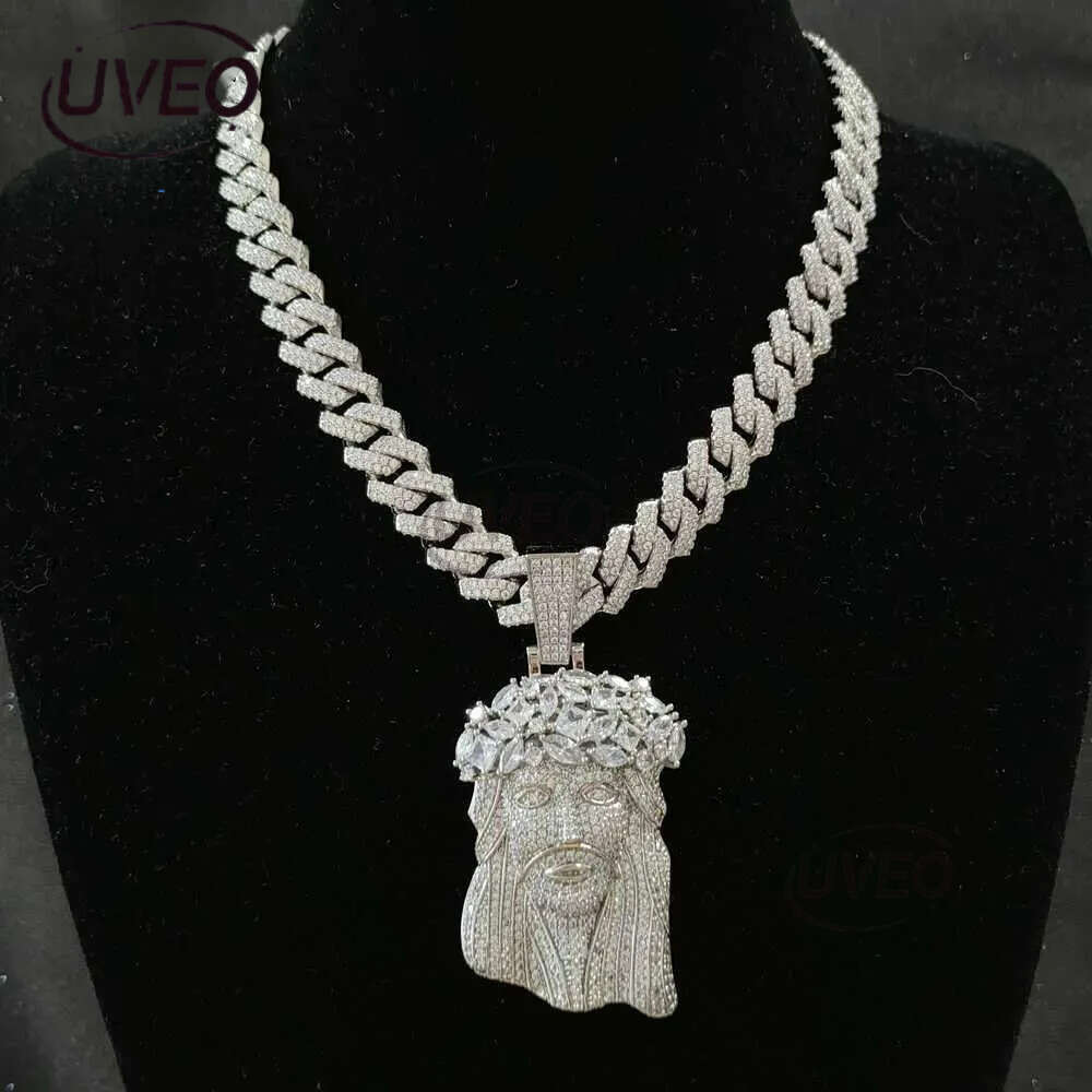 necklace moissanite chain Jesus Pendant with 13mm Moissanite Cuban Chain Necklace Hip Hop Jewelry for Men Gift