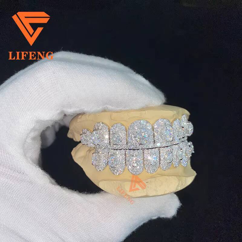 Custom Big Stone 925 Sterling Sliver VVS Moissanite Grillz Iced Out Womens and Men Hip Hop Jewelry Grillz Teeth Diamond Grillz