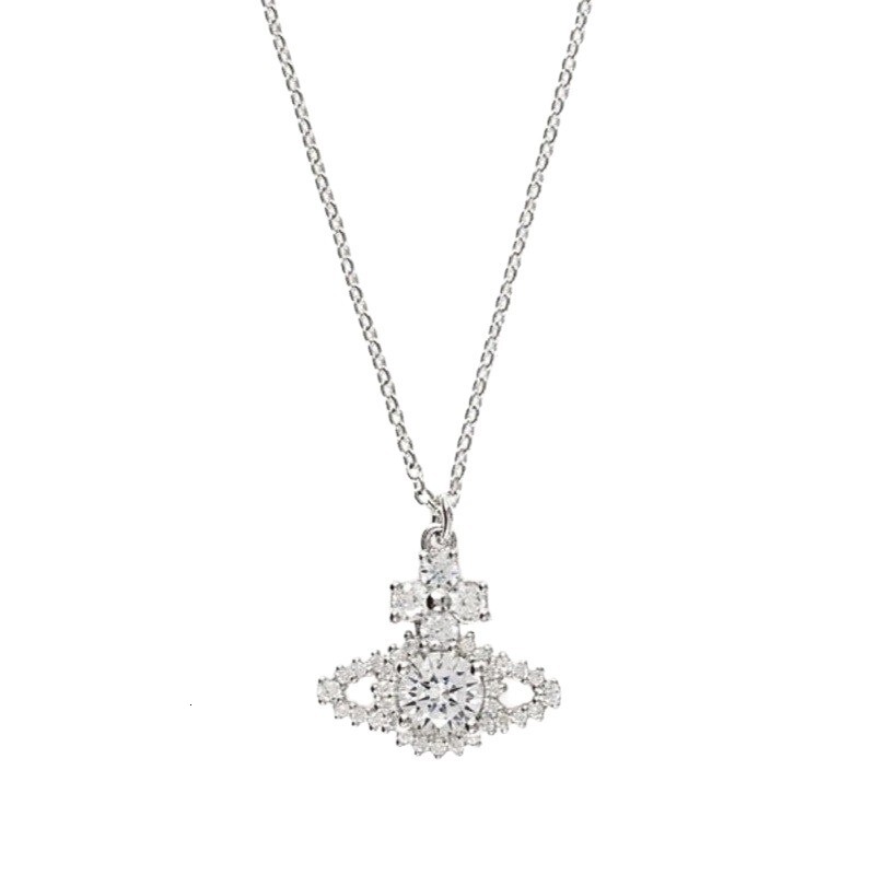 Luxury Brand Designer Jewelry European And American Hot Sale Empress Super Shiny Sweet Saturn Titanium Steel Necklace For Women Niche Light Luxury Sim