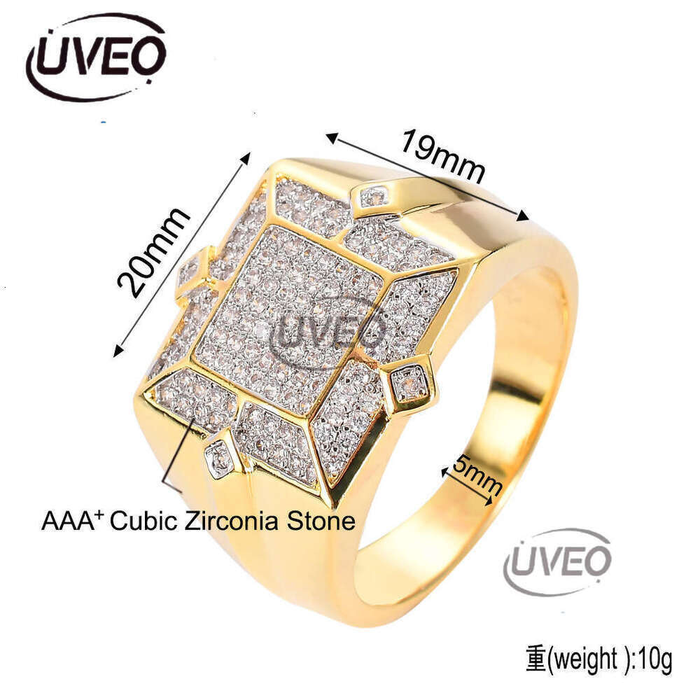 Luxury designer square men with ice out VVS Moissanite ring, hip-hop rapper ring free shipping