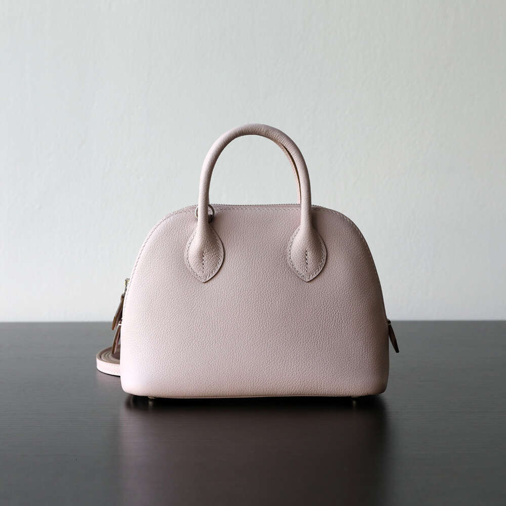 Head Layer Cowhide Mini Bolide Bowling Small Baolai Shell Bag, Semi Handmade Single Shoulder Crossbody Leather Women's Bag