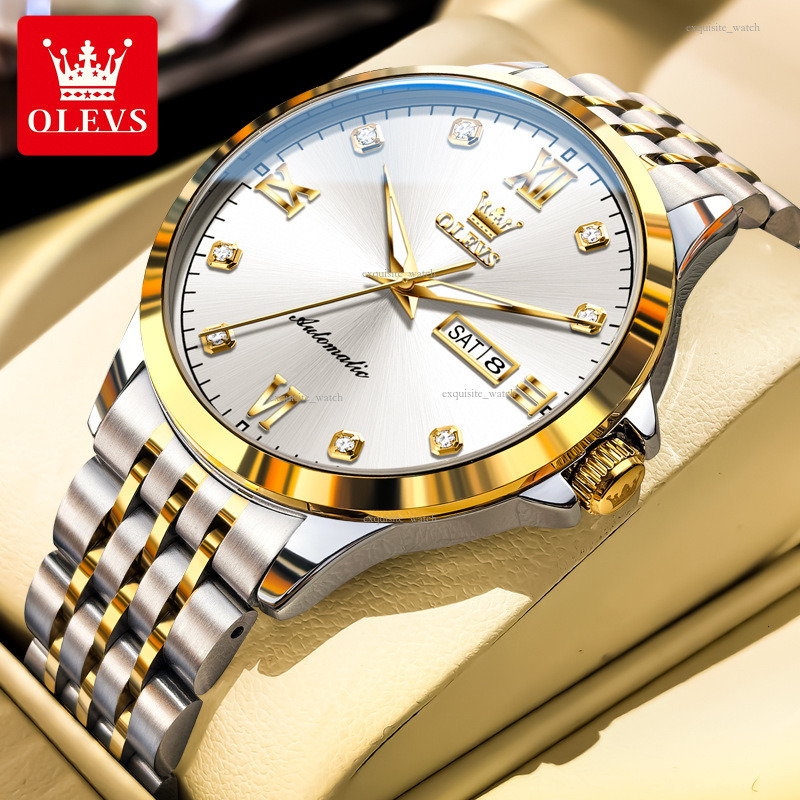 OLEVS Brand Designer Men's Watch New Seven-bead Bracelet Simple Style Steel Bracelet Double Calendar Luxury Waterproof Mechanical Men's Watc