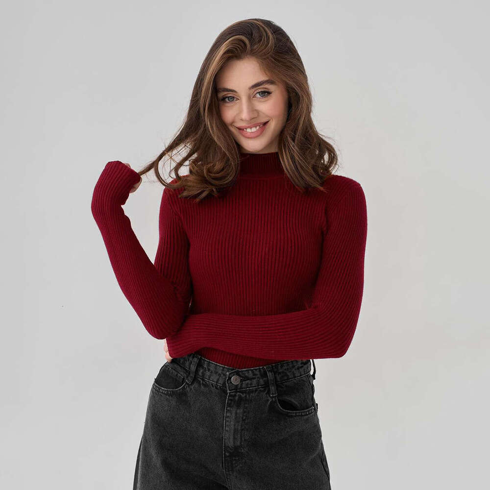 hoodie women's Wear Solid Color Semi High Neck For Women In Autumn And Winter (24 Colors) Slim Fit Knitted Base Sweater jacket