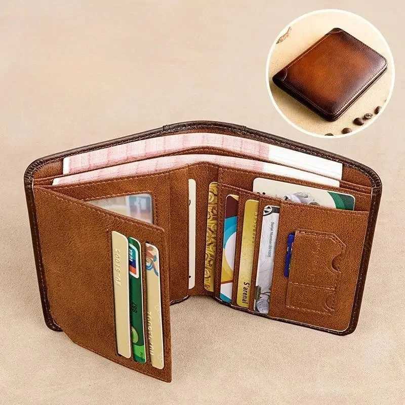 High-quality Mens PU Leather Trifold Business Short Purse Wallet for Men with ID Window and Credit Card HolderT251119
