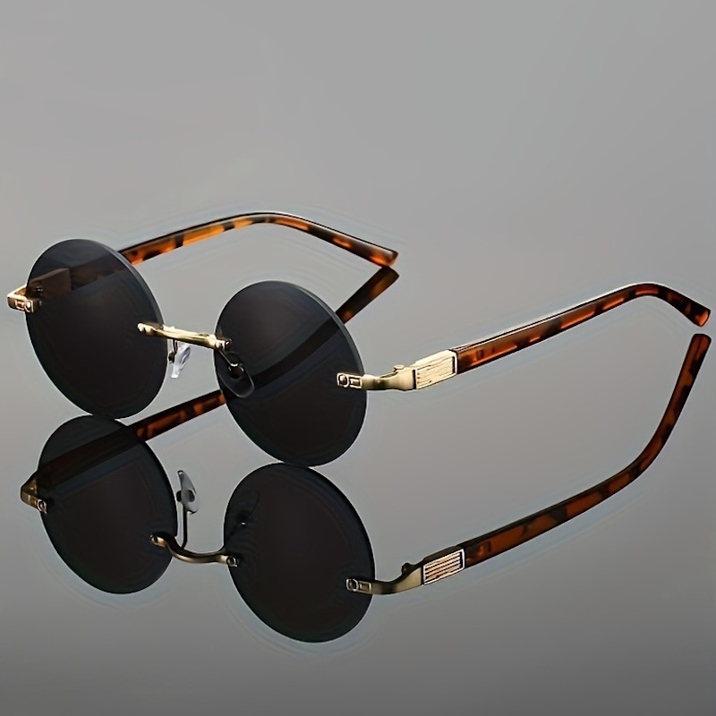 Vintage Round Rimless Sunglasses Men Women UV400 Protection for Travel Essentials for Beach Holidays Y2K Fashion Round Glasses Lightweight Retro Steam